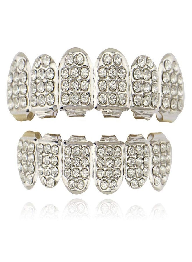 OOCC 18k Gold 6 Teeth Grillz Hip Hop Joker Diamond Top & Bottom Teeth Caps Grillz Set - Image 1